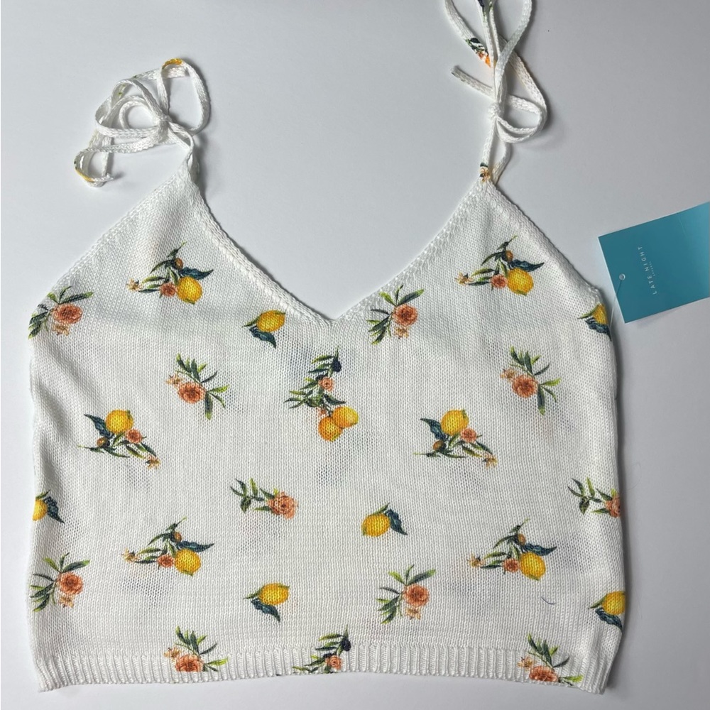 NWT Late Night Apparel Knit Crop Top Lemon Print Size Large